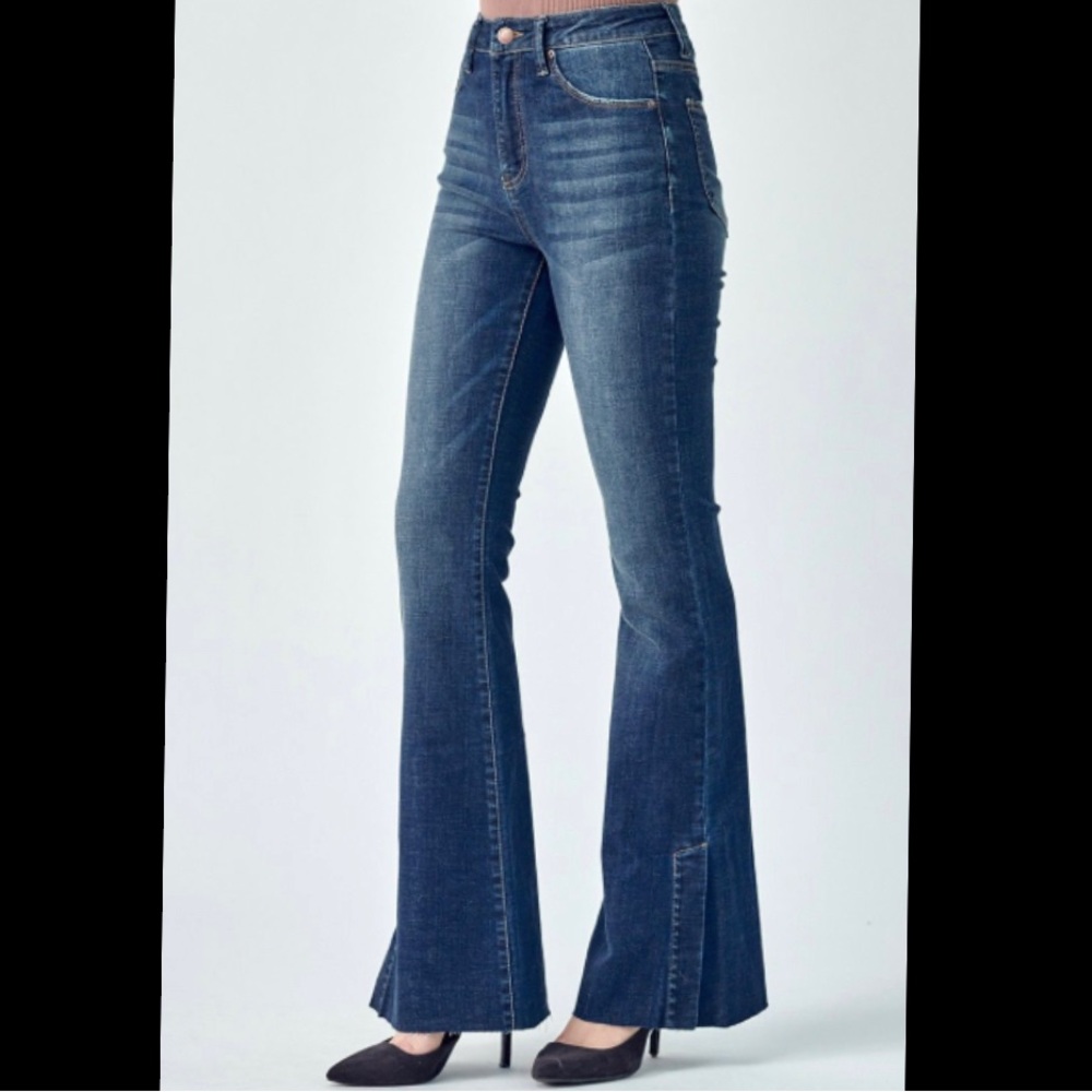 Risen Side Slit Flare Jeans